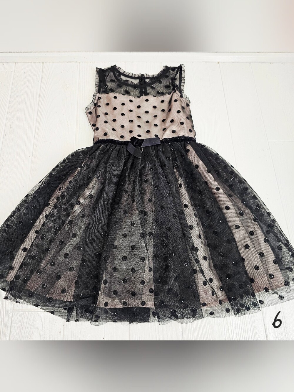 Zunie Girls Silhouette, Sheer Illusion, Black Polka Dot Dress